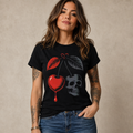 Cherry Skull Graphic Tee | Women’s Edgy Biker Style Shirt